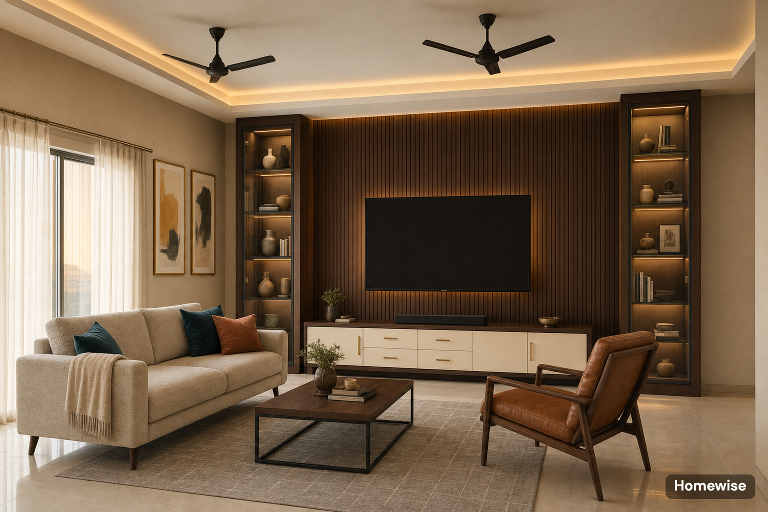 Homewise revisions screen — refine your design with laminate, ceiling and TV-unit changes queued